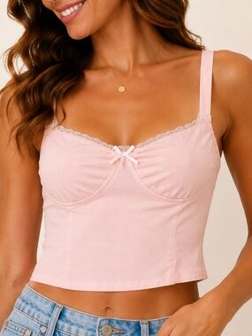 Garage NWT Blush Pink Lace Trim Bustier Tank Top Large